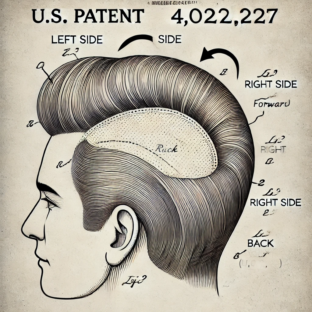 Illustration of the patented comb-over technique